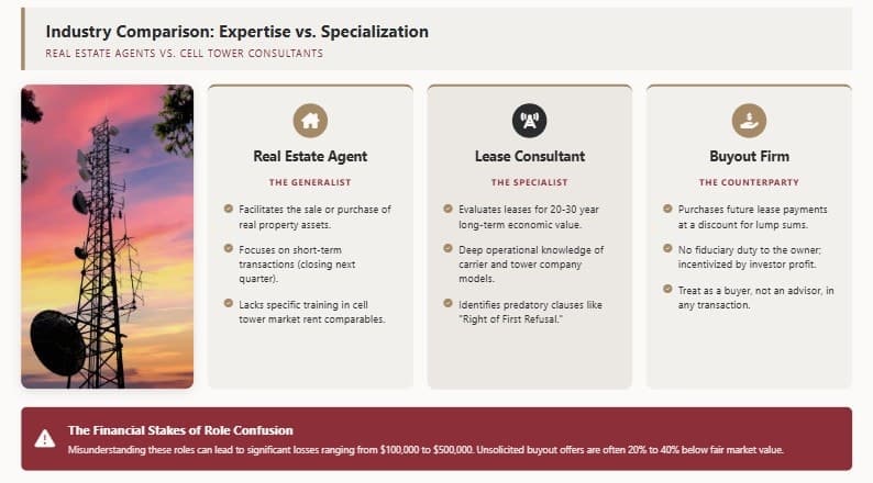 cell tower lease consultant vs real estate agent vs buyout firm